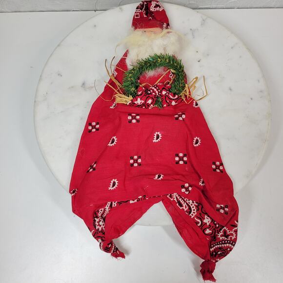 VINTAGE Bandana Santa  17" Tall Rustic Ornament Christmas Hand Made - Picture 2 of 13